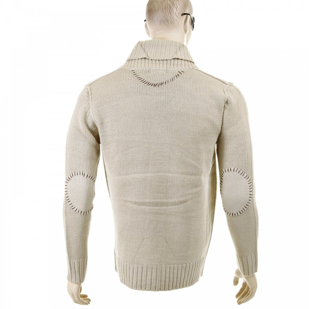 Regular Fit Beige Button up Shawl Collar Knitted Cardigan