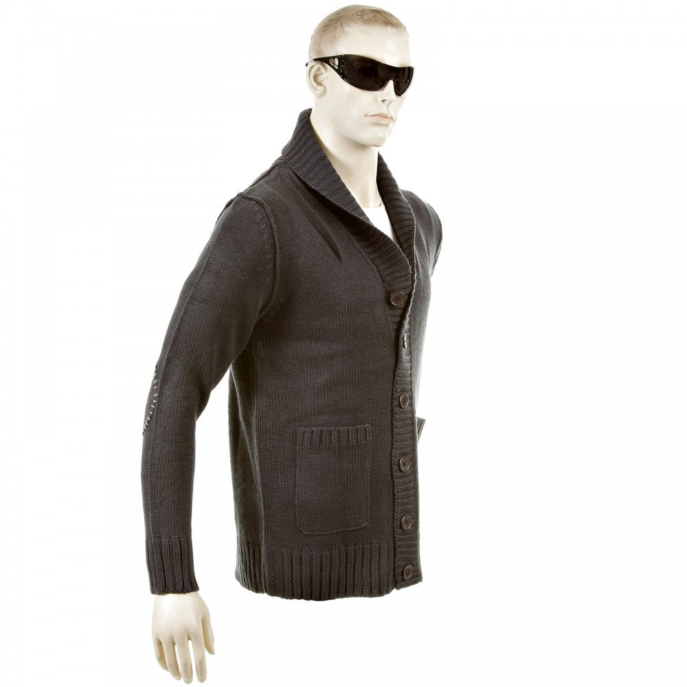 Regular Fit Charcoal Button up Shawl Collar Knitted Cardigan