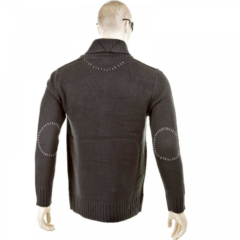 Regular Fit Charcoal Button up Shawl Collar Knitted Cardigan