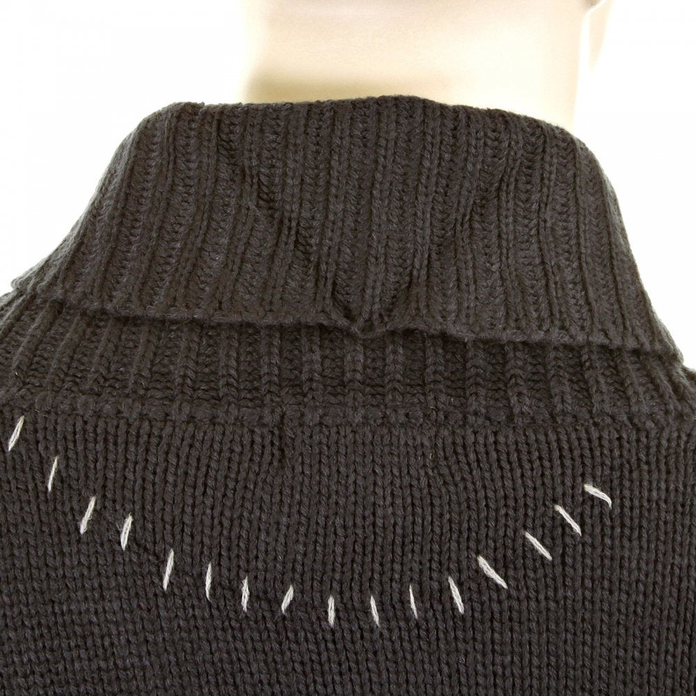 Regular Fit Charcoal Button up Shawl Collar Knitted Cardigan