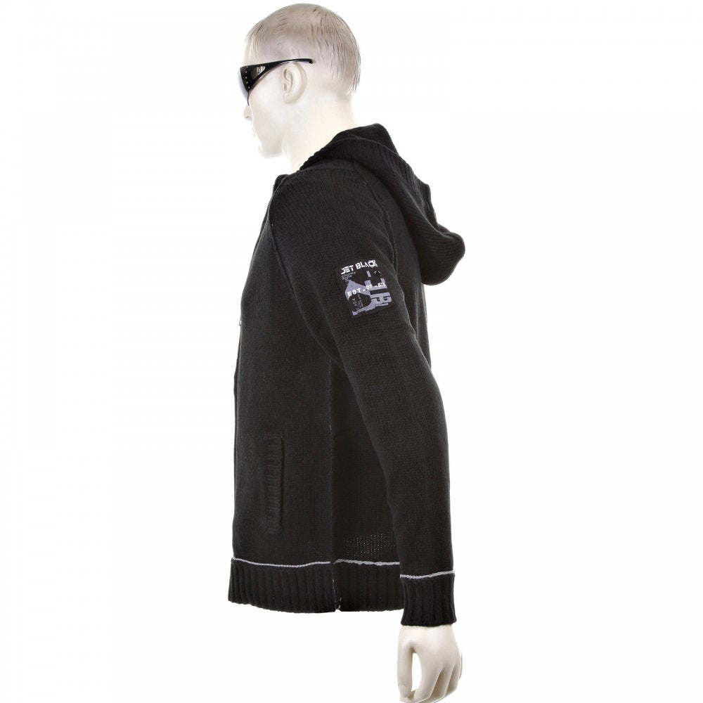 Knitted Black Long Sleeve Regular Fit Zip-Up Hooded Cardigan with Grey Trim