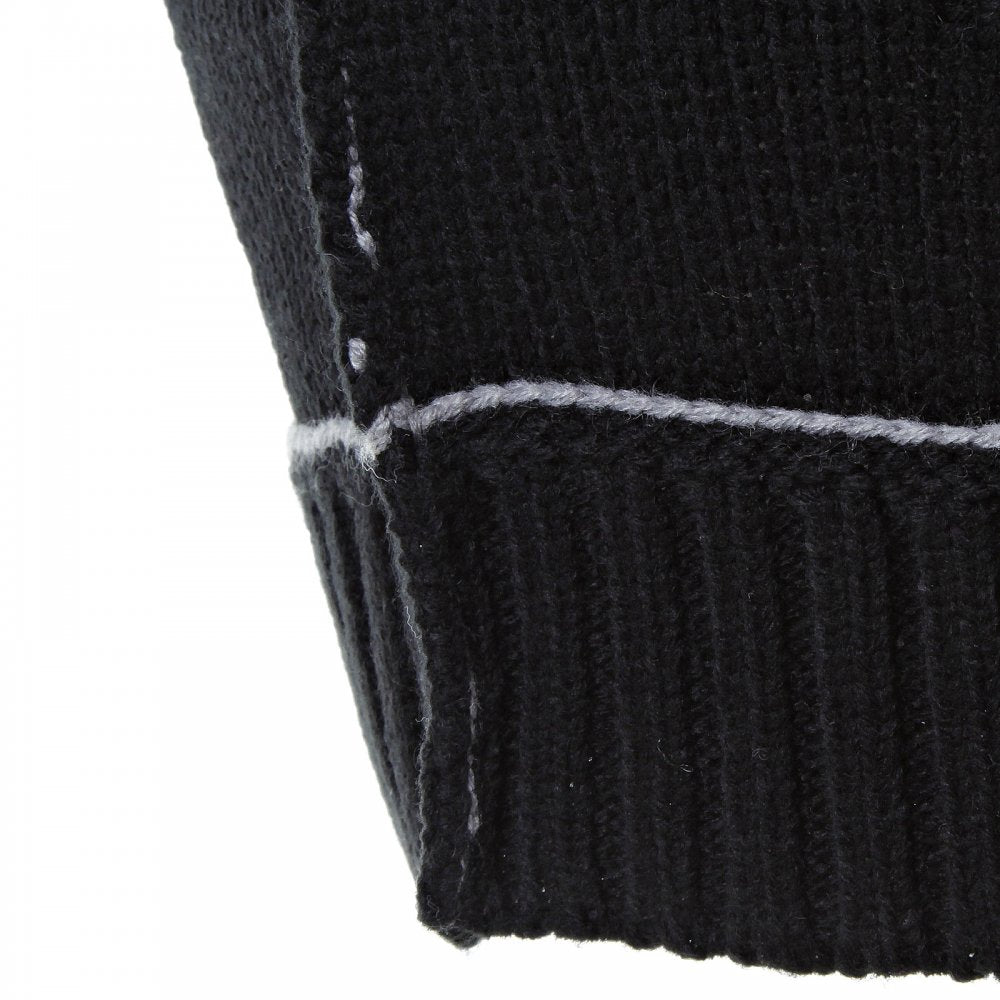 Knitted Black Long Sleeve Regular Fit Zip-Up Hooded Cardigan with Grey Trim
