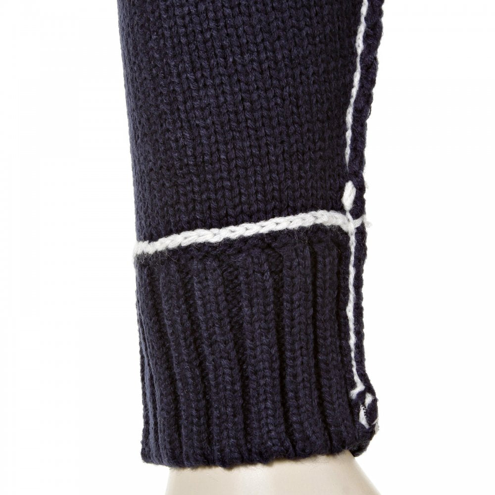 Knitted Navy Long Sleeve Regular Fit Zip-Up Hooded Cardigan with White Trim