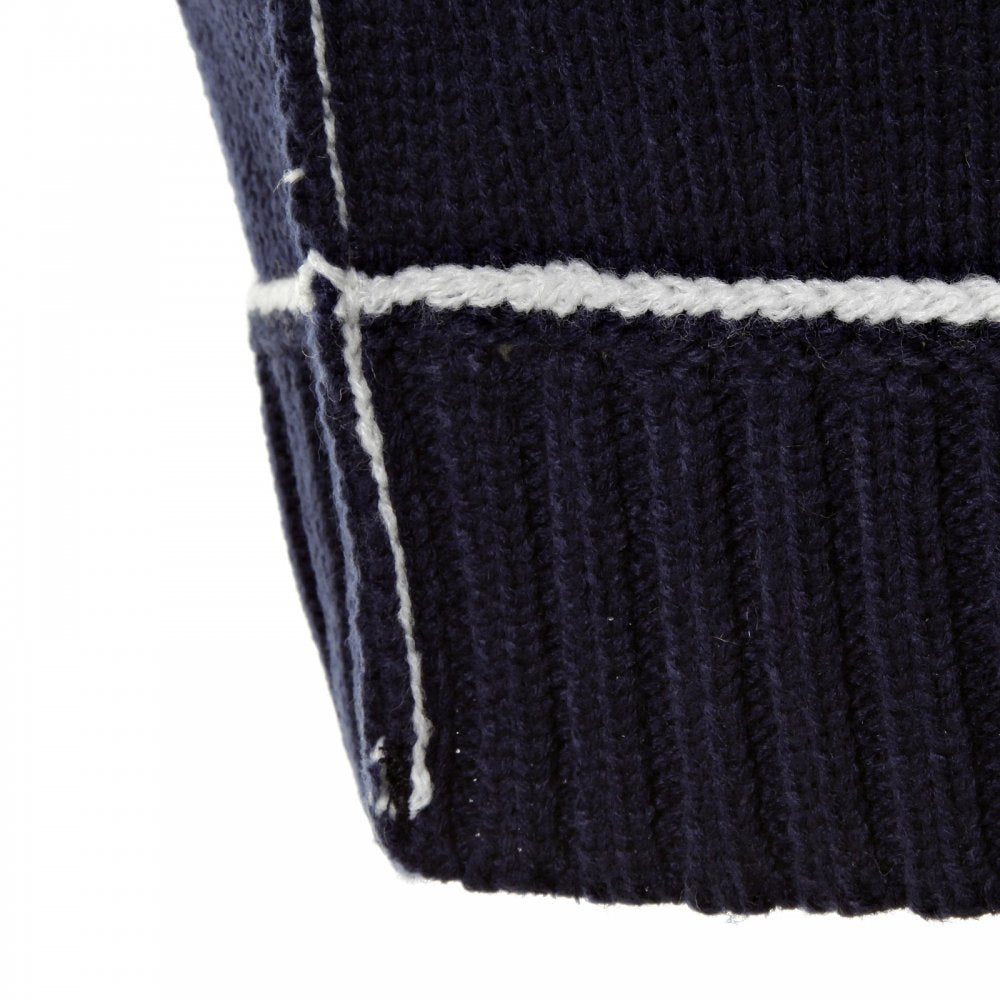 Knitted Navy Long Sleeve Regular Fit Zip-Up Hooded Cardigan with White Trim