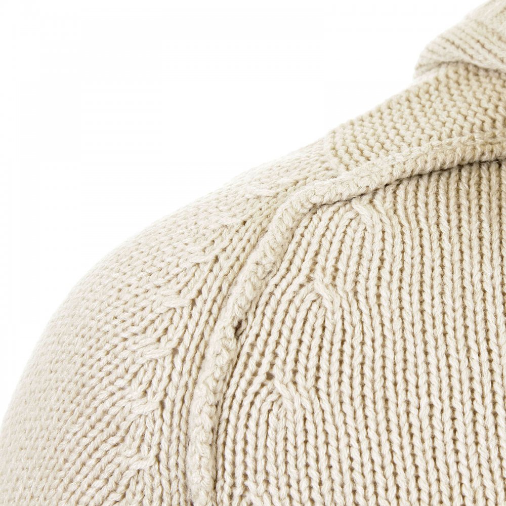 Knitted Beige Long Sleeve Regular Fit Zip-Up Hooded Cardigan with Chocolate Trim