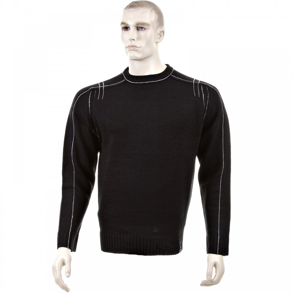 Black Crew Neck Long Sleeve Regular Fit Knitted Jumper with Grey Stitched Trim