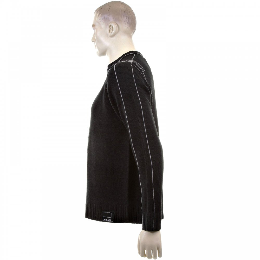 Black Crew Neck Long Sleeve Regular Fit Knitted Jumper with Grey Stitched Trim