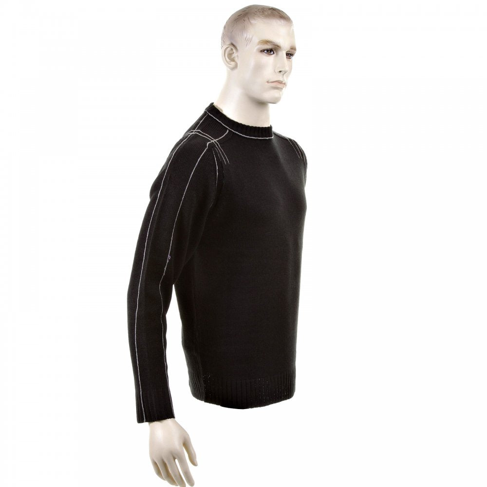 Black Crew Neck Long Sleeve Regular Fit Knitted Jumper with Grey Stitched Trim