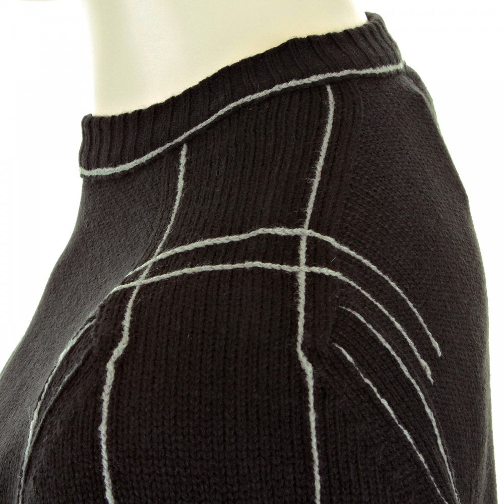 Black Crew Neck Long Sleeve Regular Fit Knitted Jumper with Grey Stitched Trim