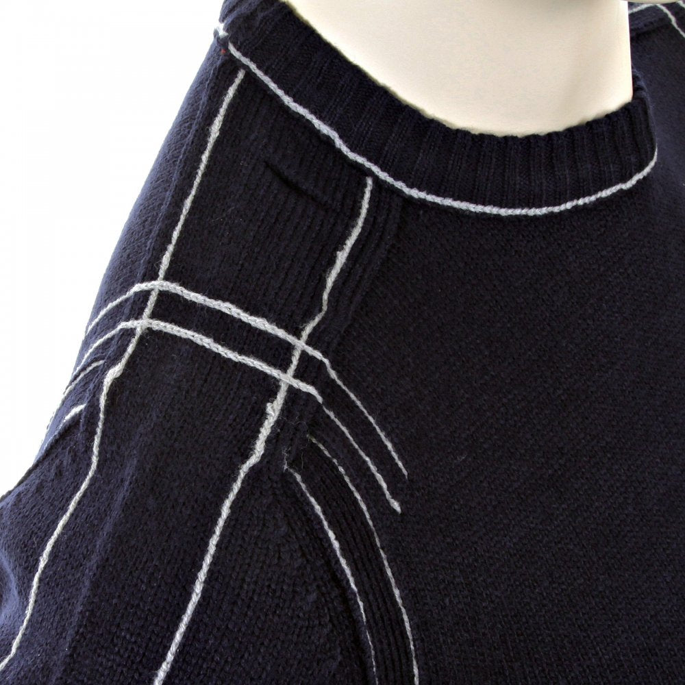 Dark Navy Crew Neck Long Sleeve Regular Fit Knitted Jumper with White Trim
