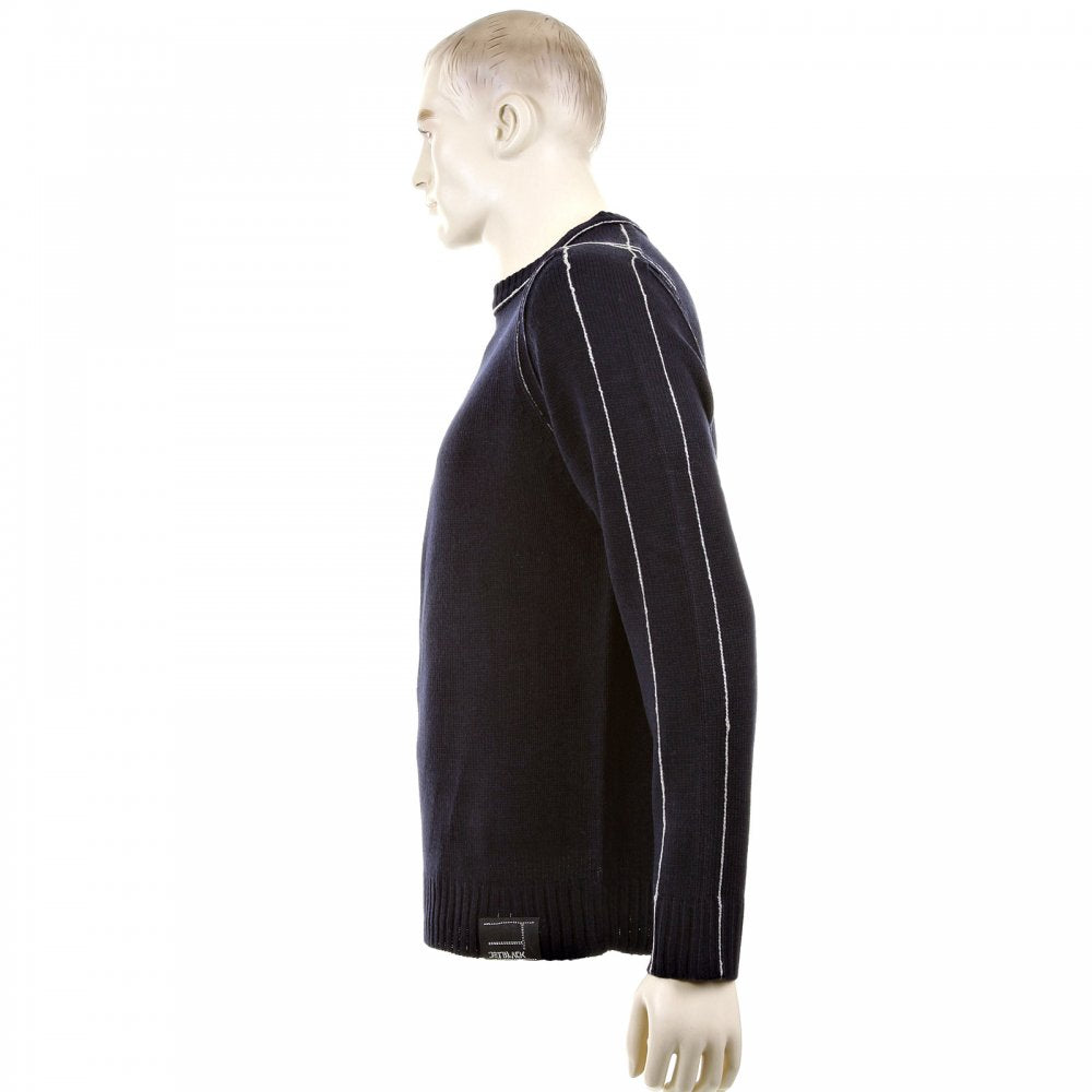 Dark Navy Crew Neck Long Sleeve Regular Fit Knitted Jumper with White Trim