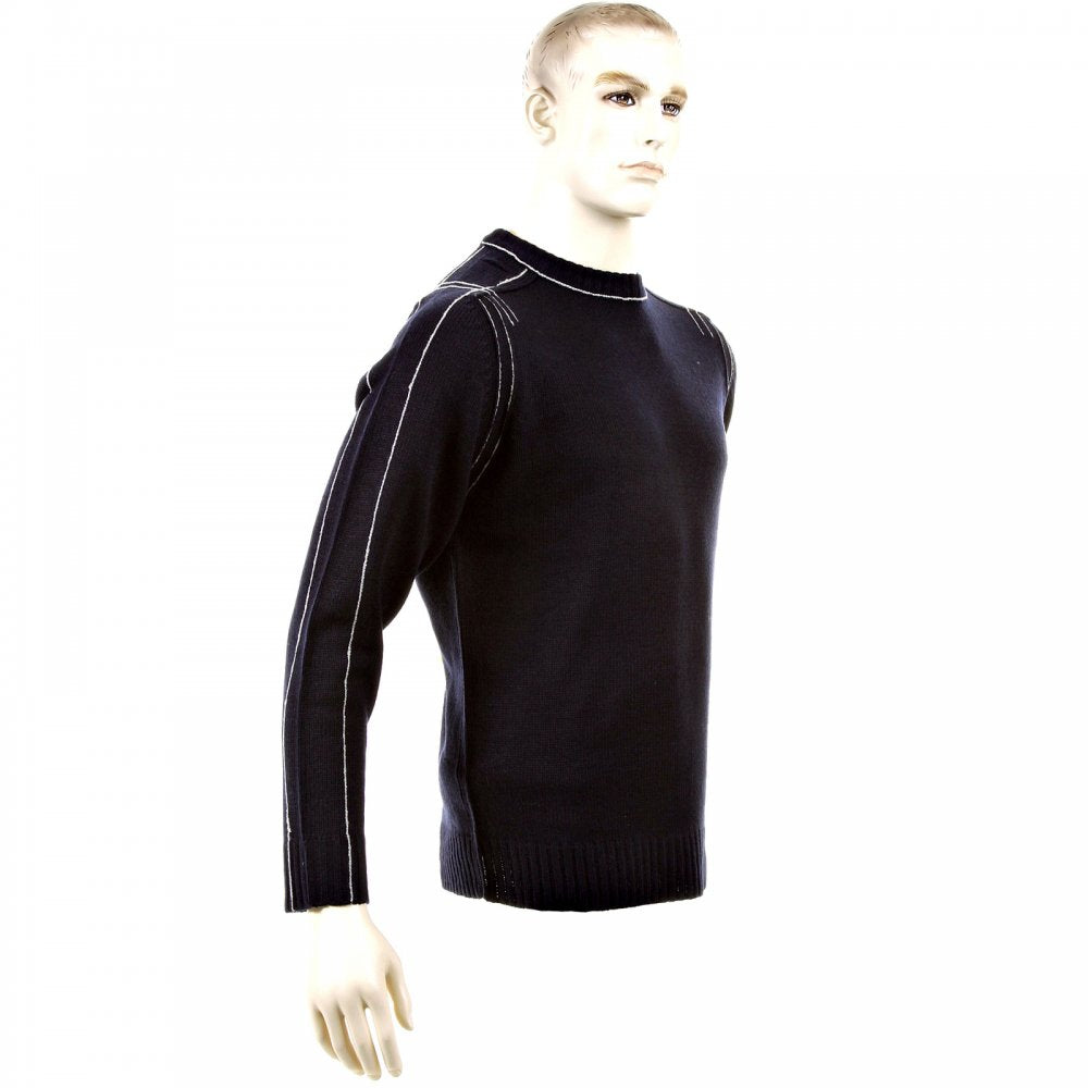 Dark Navy Crew Neck Long Sleeve Regular Fit Knitted Jumper with White Trim