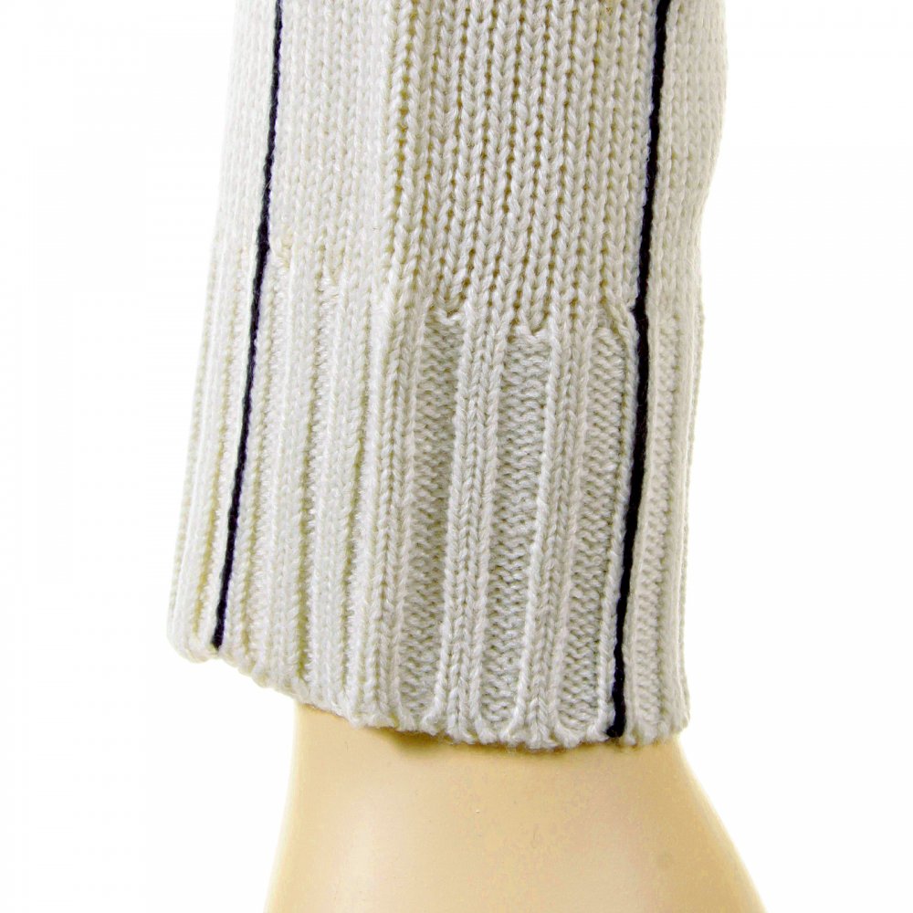 Putty Crew Neck Long Sleeve Regular Fit Knitted Jumper with Dark Navy Trim