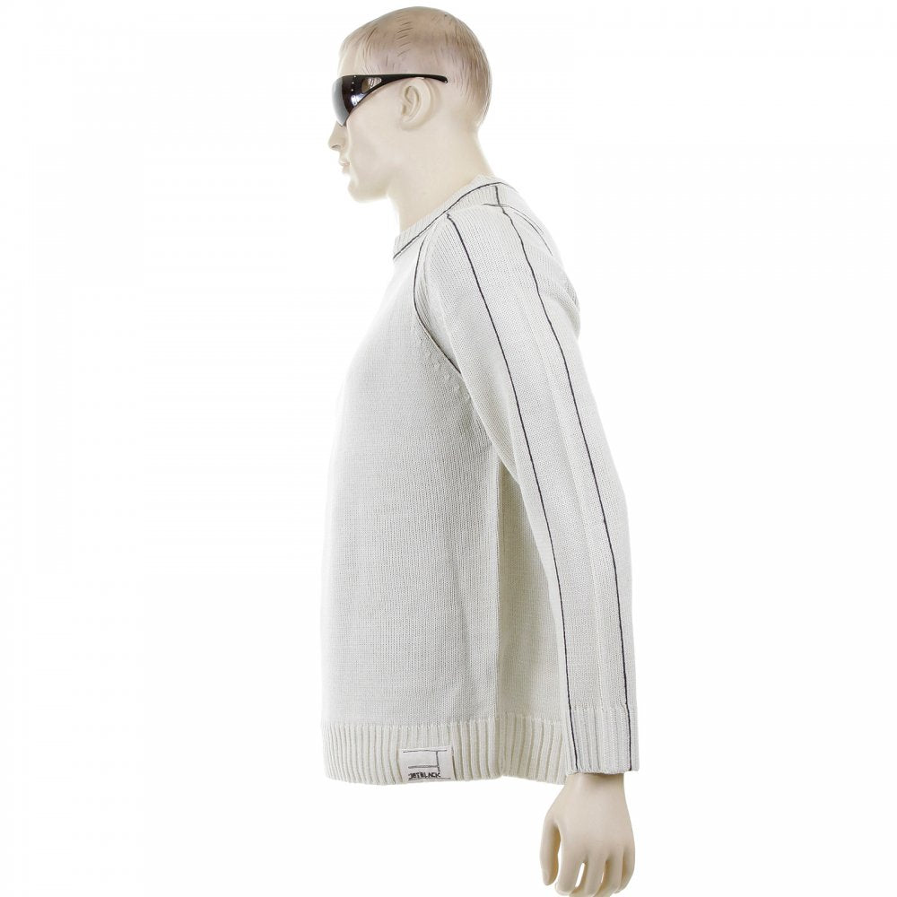 Putty Crew Neck Long Sleeve Regular Fit Knitted Jumper with Dark Navy Trim