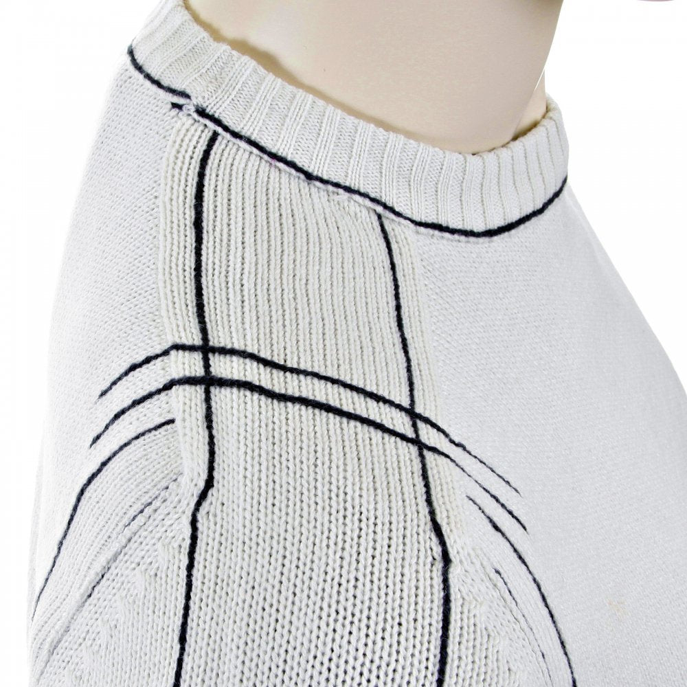 Putty Crew Neck Long Sleeve Regular Fit Knitted Jumper with Dark Navy Trim