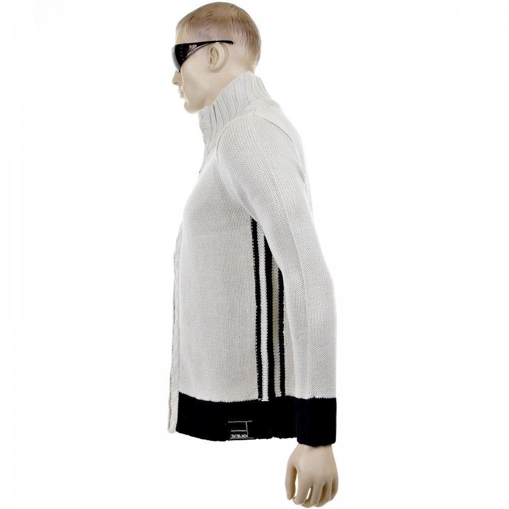 Knitted Putty Long Sleeve Regular Fit Zip Up Cardigan with Navy Trim