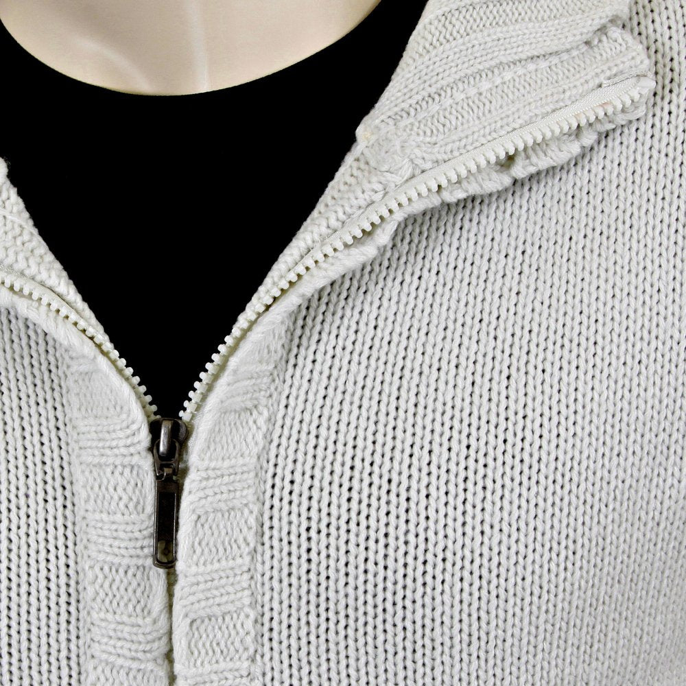 Knitted Putty Long Sleeve Regular Fit Zip Up Cardigan with Navy Trim