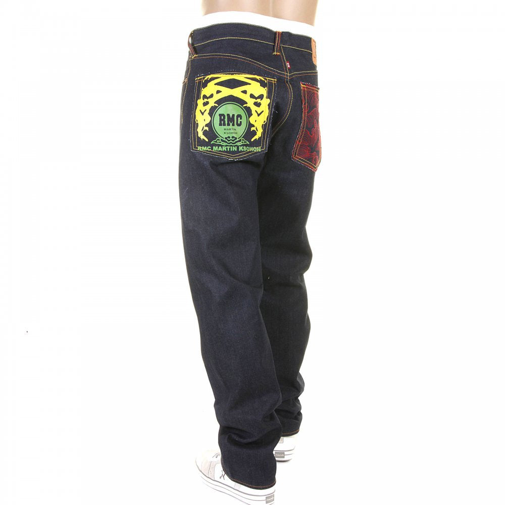 Model 1001 Tsunami Wave Painted Logo Vintage Raw Selvedge Denim Jeans