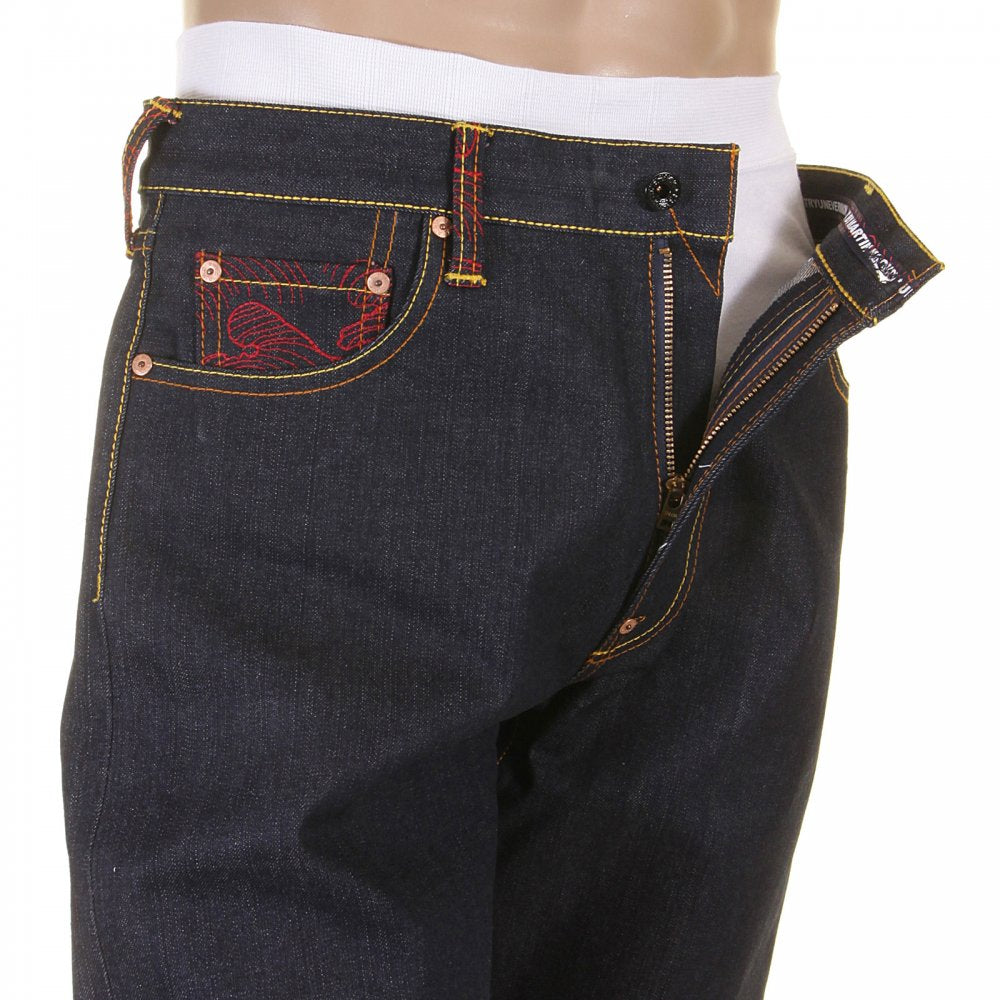 Model 1001 Tsunami Wave Painted Logo Vintage Raw Selvedge Denim Jeans