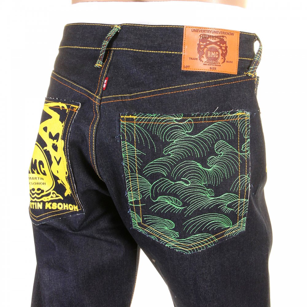 Tsunami Wave with Yellow Painted Logo Slimmer Cut Jeans