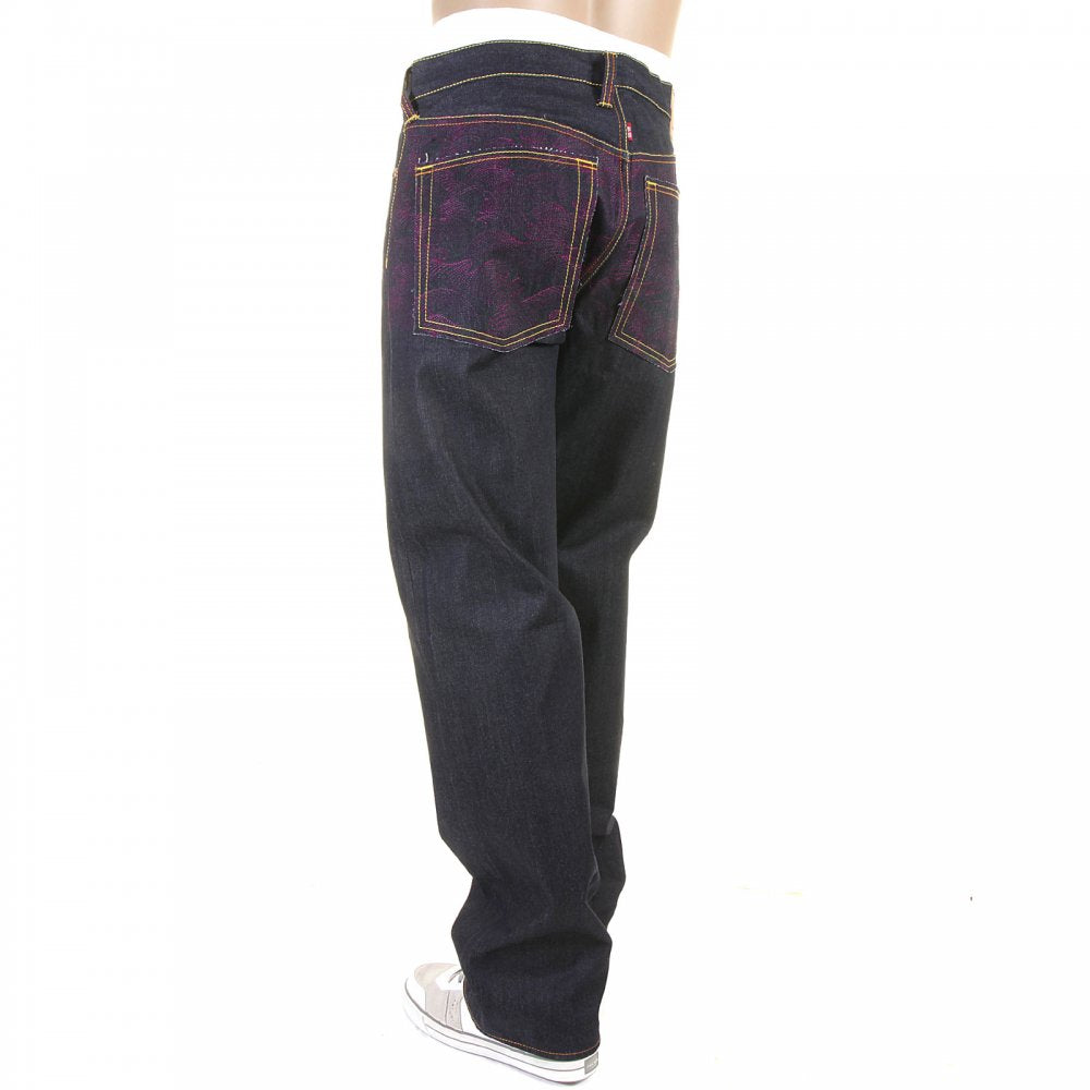 Vintage Denim with Full back Purple Tsunami Wave