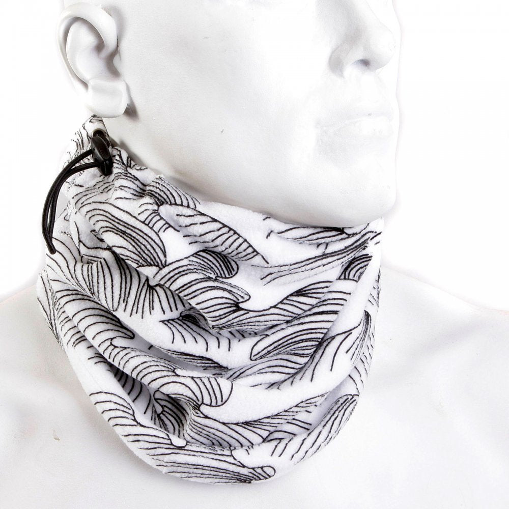 White Neck Warmer Snood with Black Embroidered Tsunami Waves