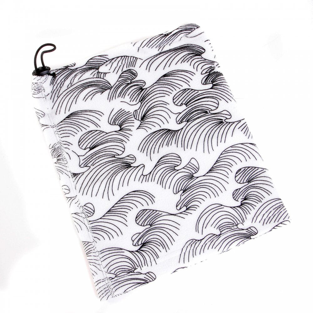 White Neck Warmer Snood with Black Embroidered Tsunami Waves