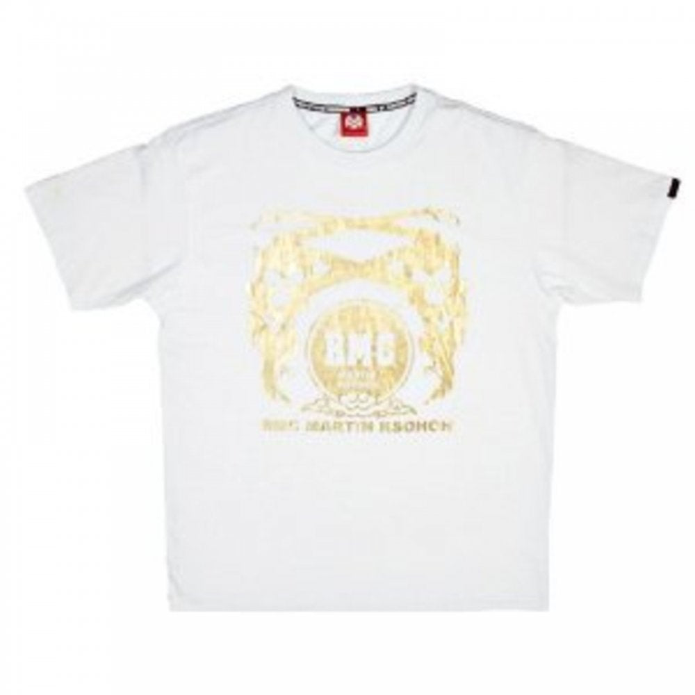 White Crew Neck Short Sleeve Regular Fit T-Shirt with Gold Printed Logo