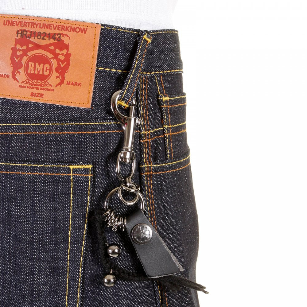 Red Painted Logo Exclusive Design Dark Indigo Raw Denim Shorts