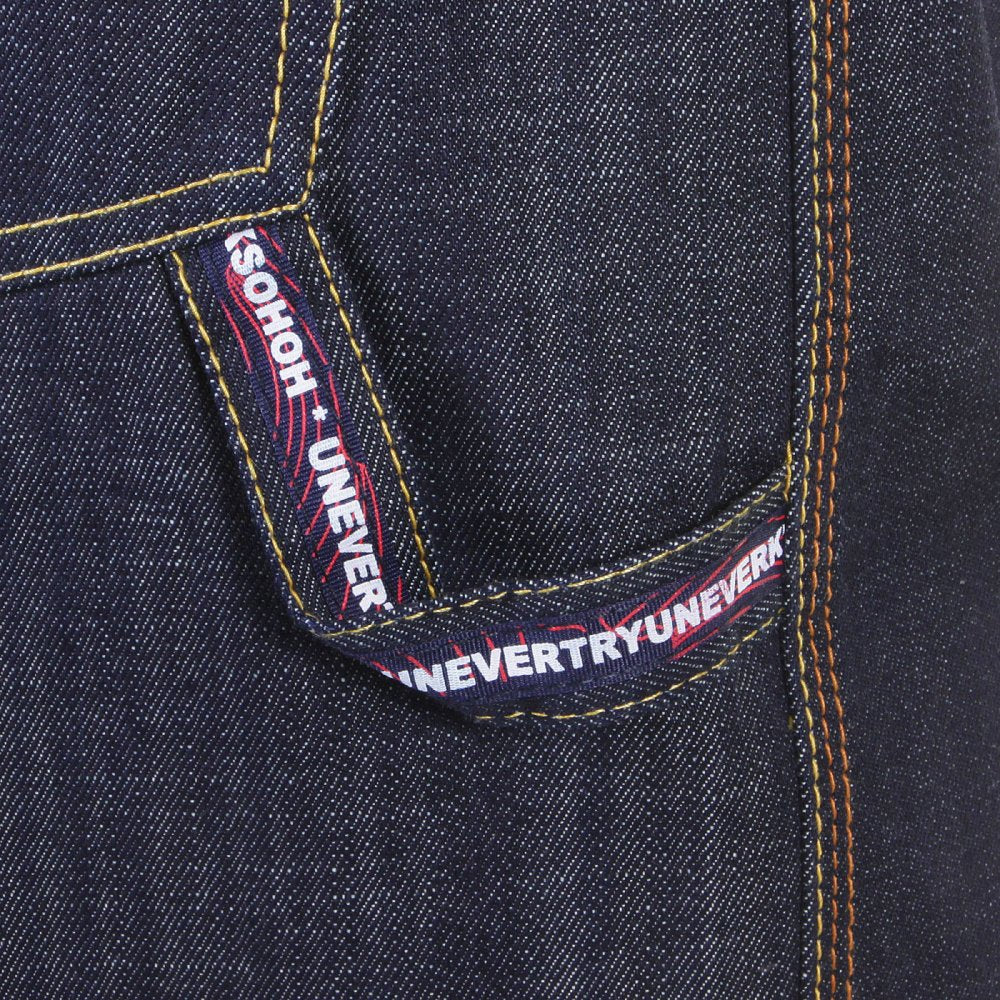 Super Exclusive Design Dark Indigo Raw Denim Short with Blue Painted Logo