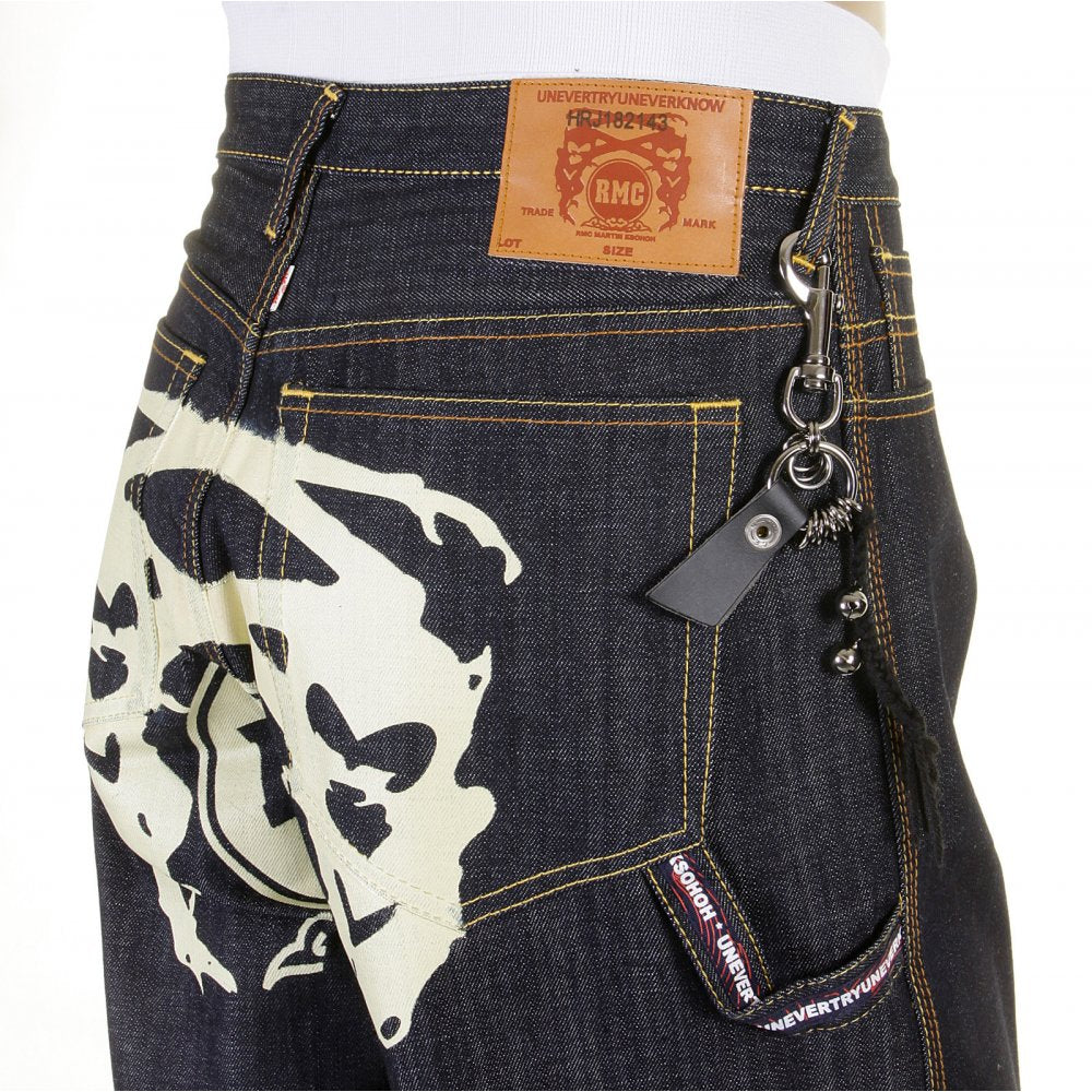 Super Exclusive Design Dark Indigo Raw Denim Shorts with Off White Painted Logo