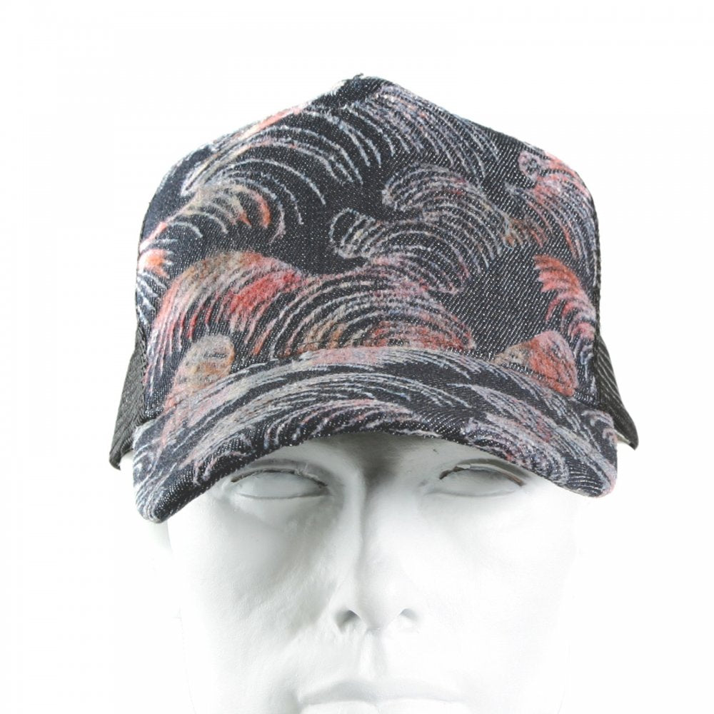 Embroidered Tsunami Wave Black Mesh Back Cap