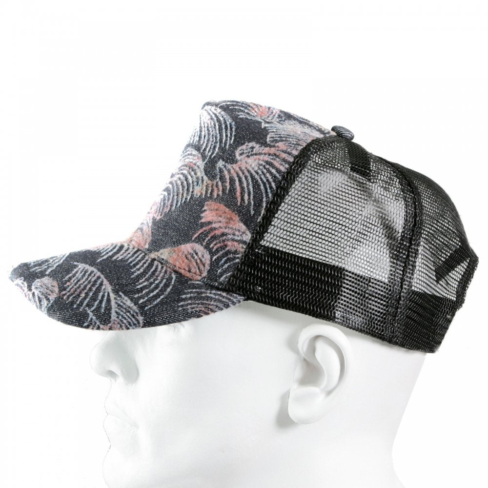 Embroidered Tsunami Wave Black Mesh Back Cap