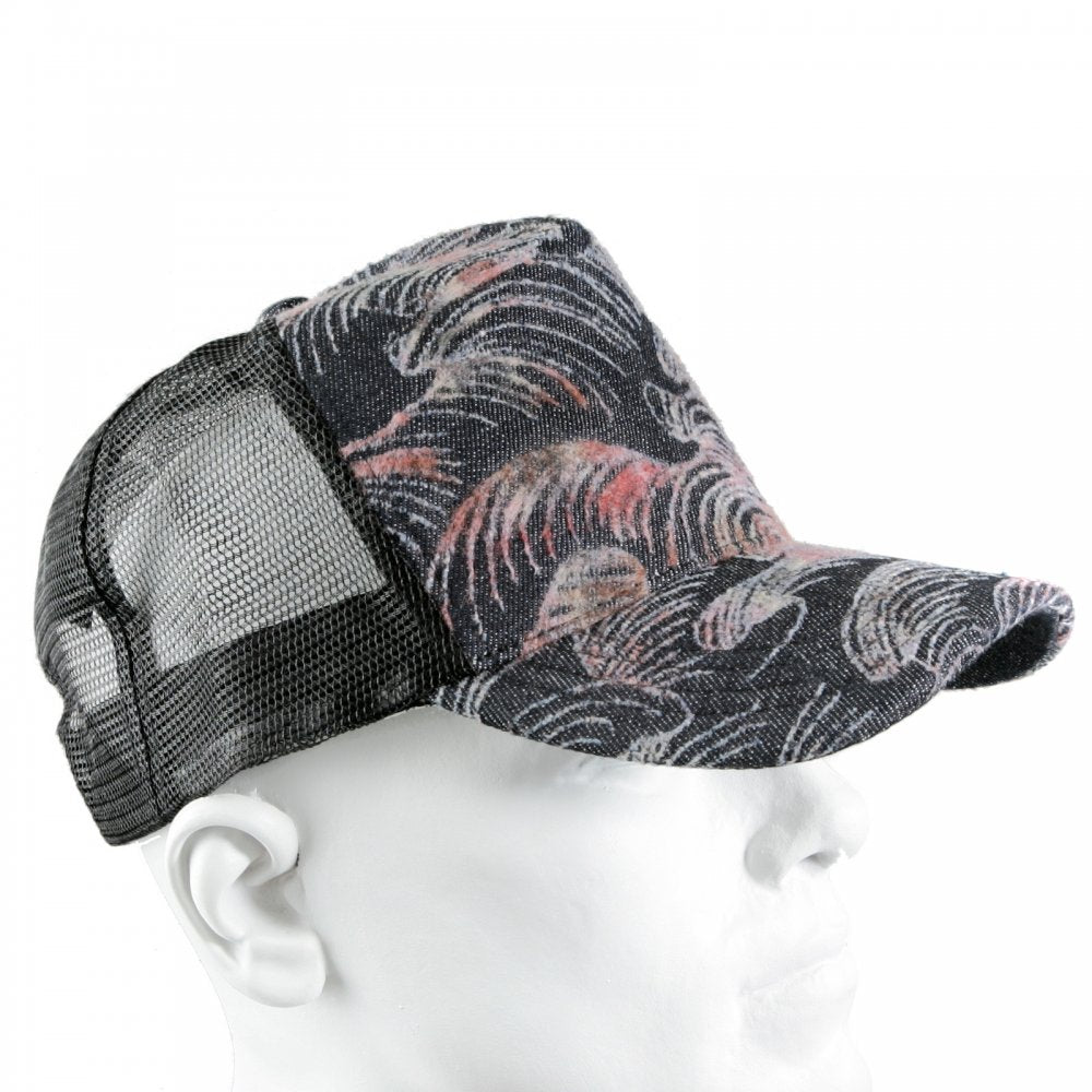 Embroidered Tsunami Wave Black Mesh Back Cap