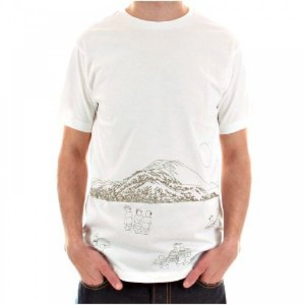 White Short Sleeve Cotton T-Shirt with Khaki Embroidered Toyo Story Porter Scene