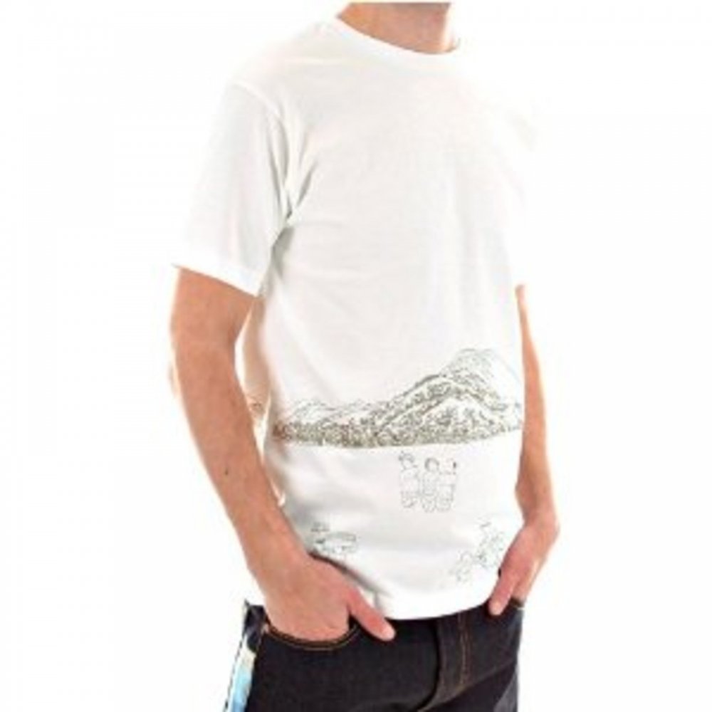 White Short Sleeve Cotton T-Shirt with Khaki Embroidered Toyo Story Porter Scene