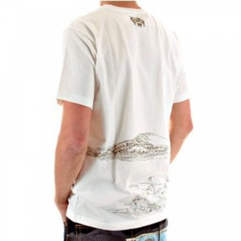 White Short Sleeve Cotton T-Shirt with Khaki Embroidered Toyo Story Porter Scene
