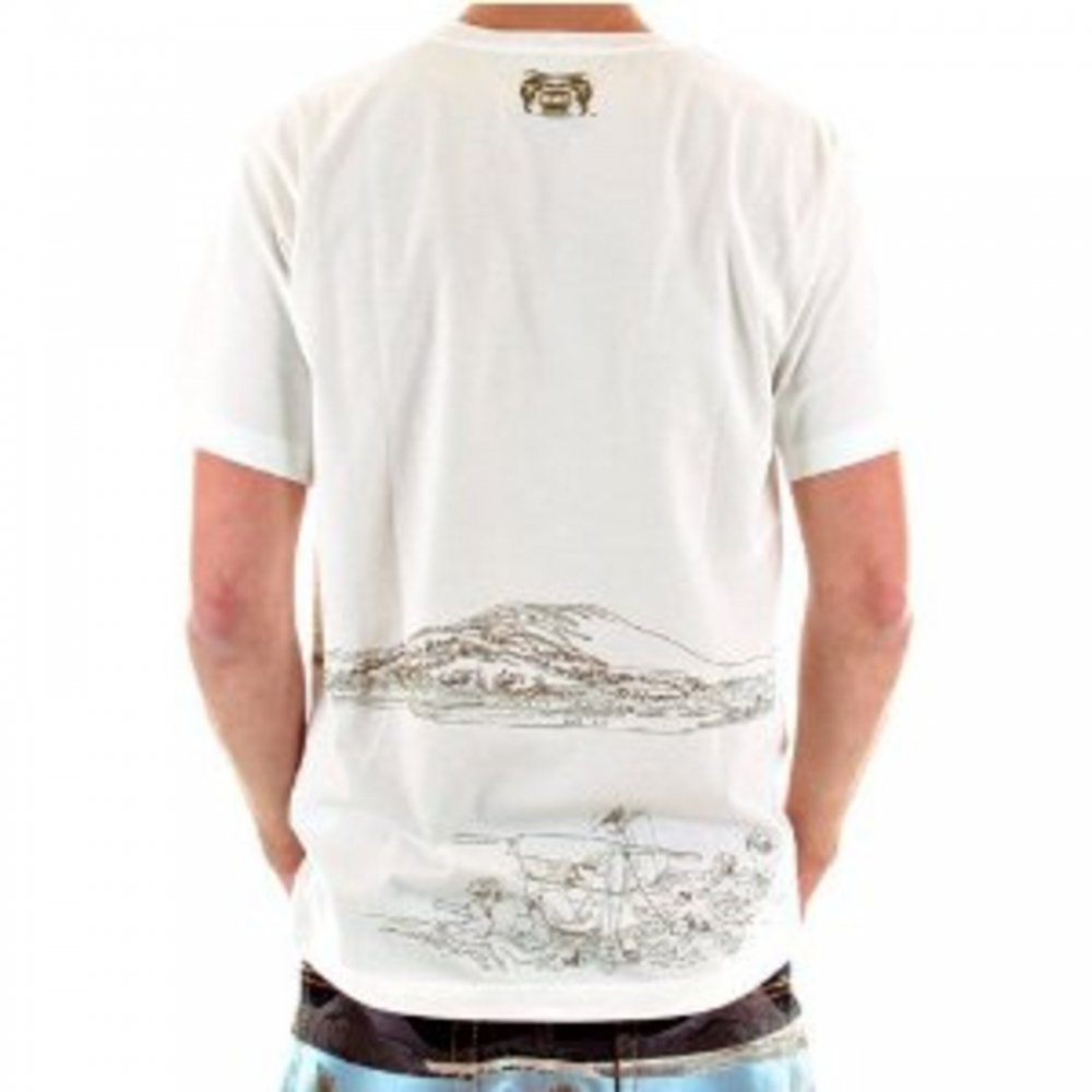 White Short Sleeve Cotton T-Shirt with Khaki Embroidered Toyo Story Porter Scene