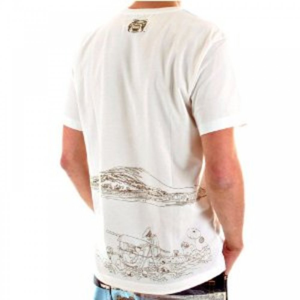 White Short Sleeve Cotton T-Shirt with Khaki Embroidered Toyo Story Porter Scene