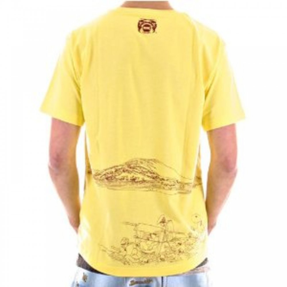 Exclusive Yellow Short Sleeve Crew Neck Cotton T-Shirt with Embroidered Toyo Story Porter Scene