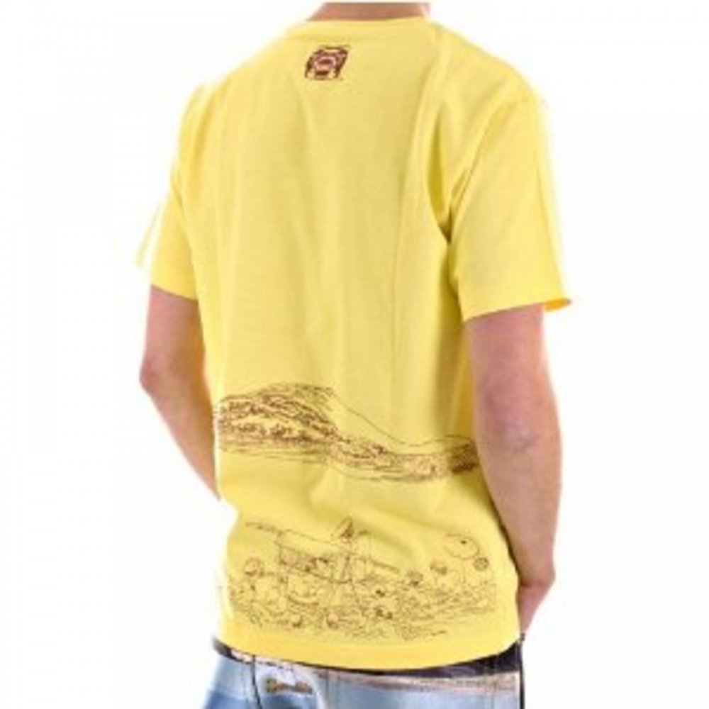 Exclusive Yellow Short Sleeve Crew Neck Cotton T-Shirt with Embroidered Toyo Story Porter Scene