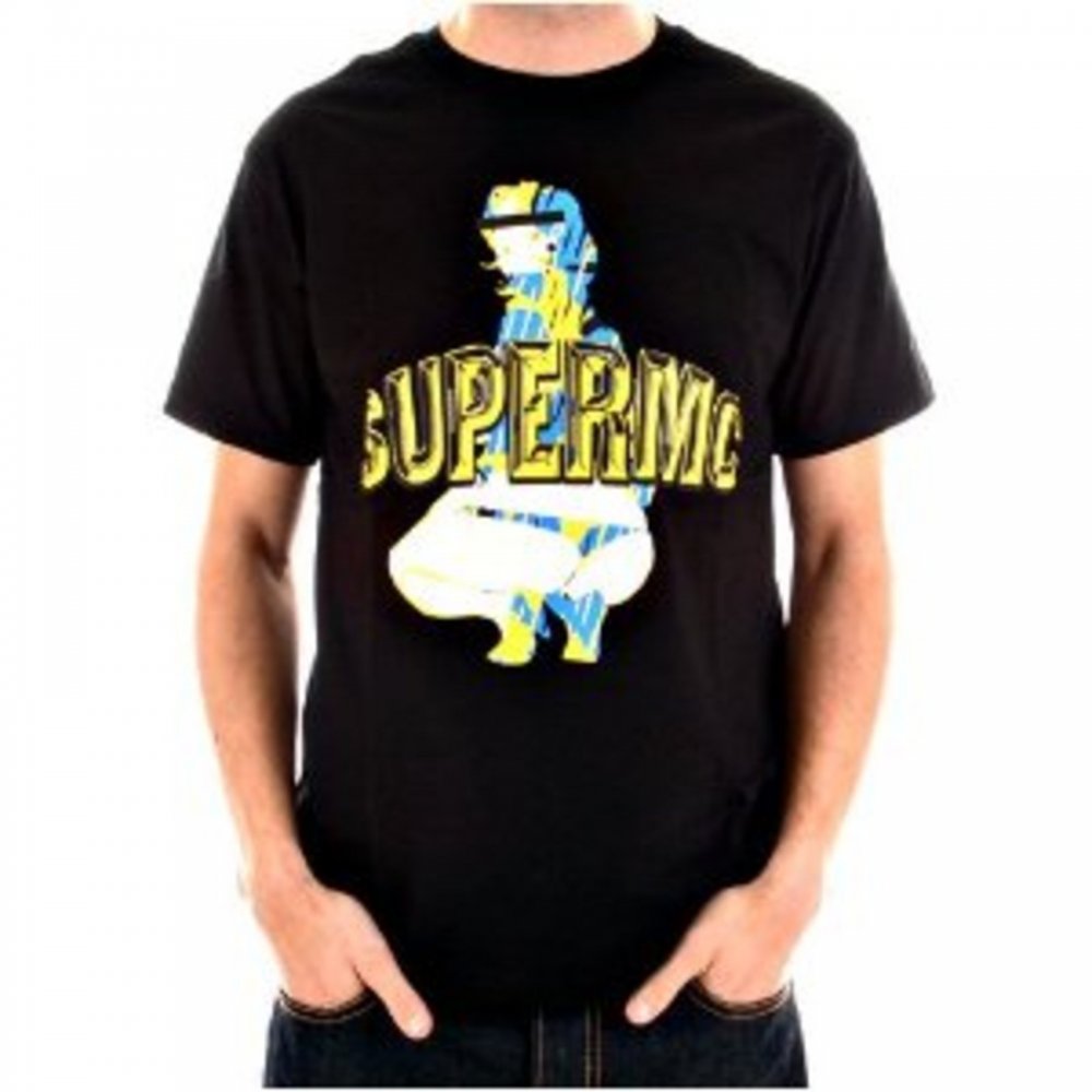 Black short sleeve cotton t-shirt with SupeRMC print
