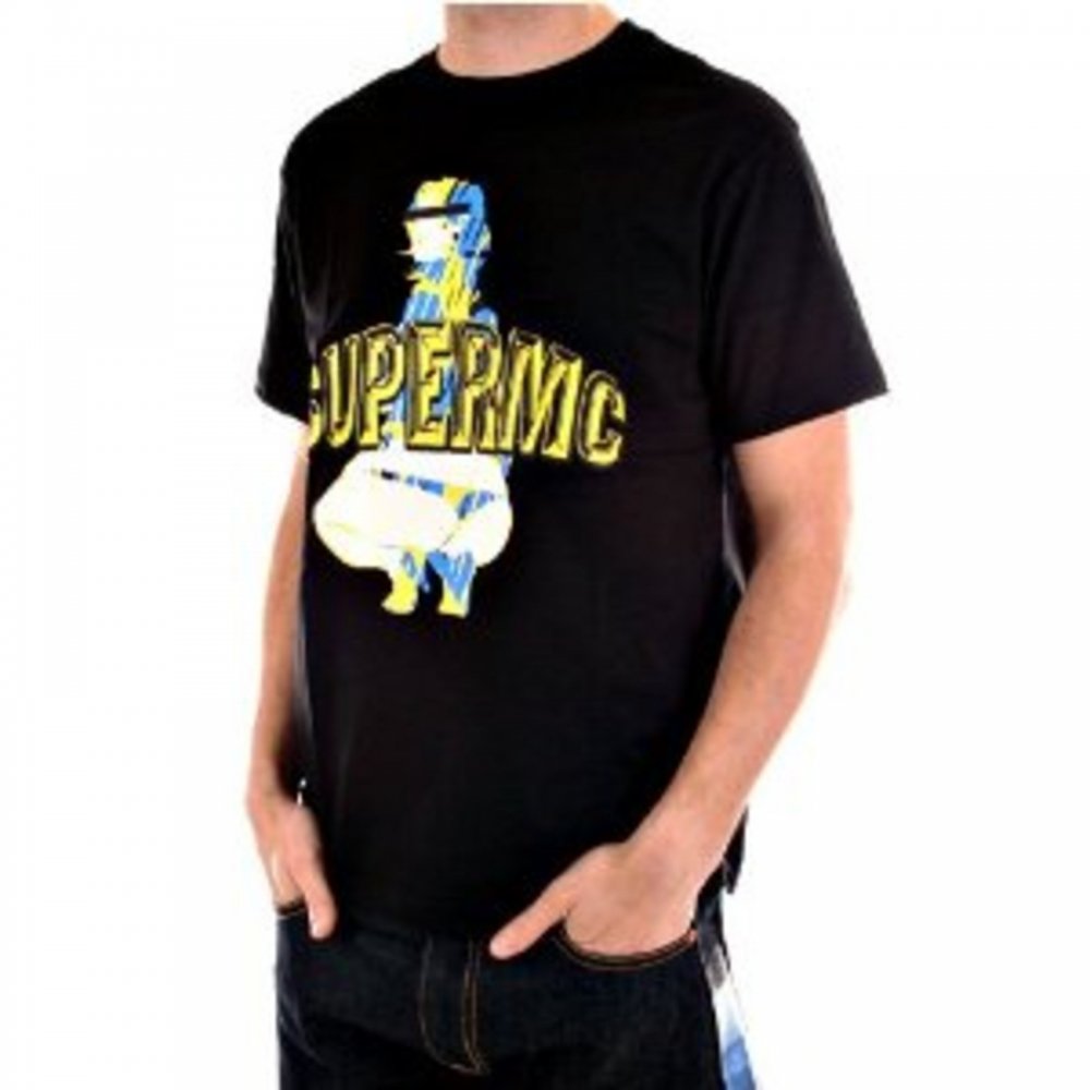 Black short sleeve cotton t-shirt with SupeRMC print
