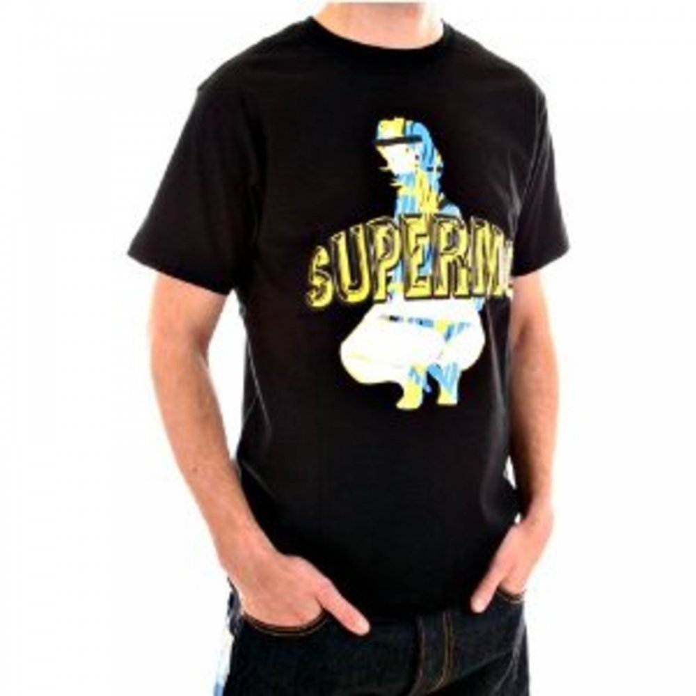Black short sleeve cotton t-shirt with SupeRMC print