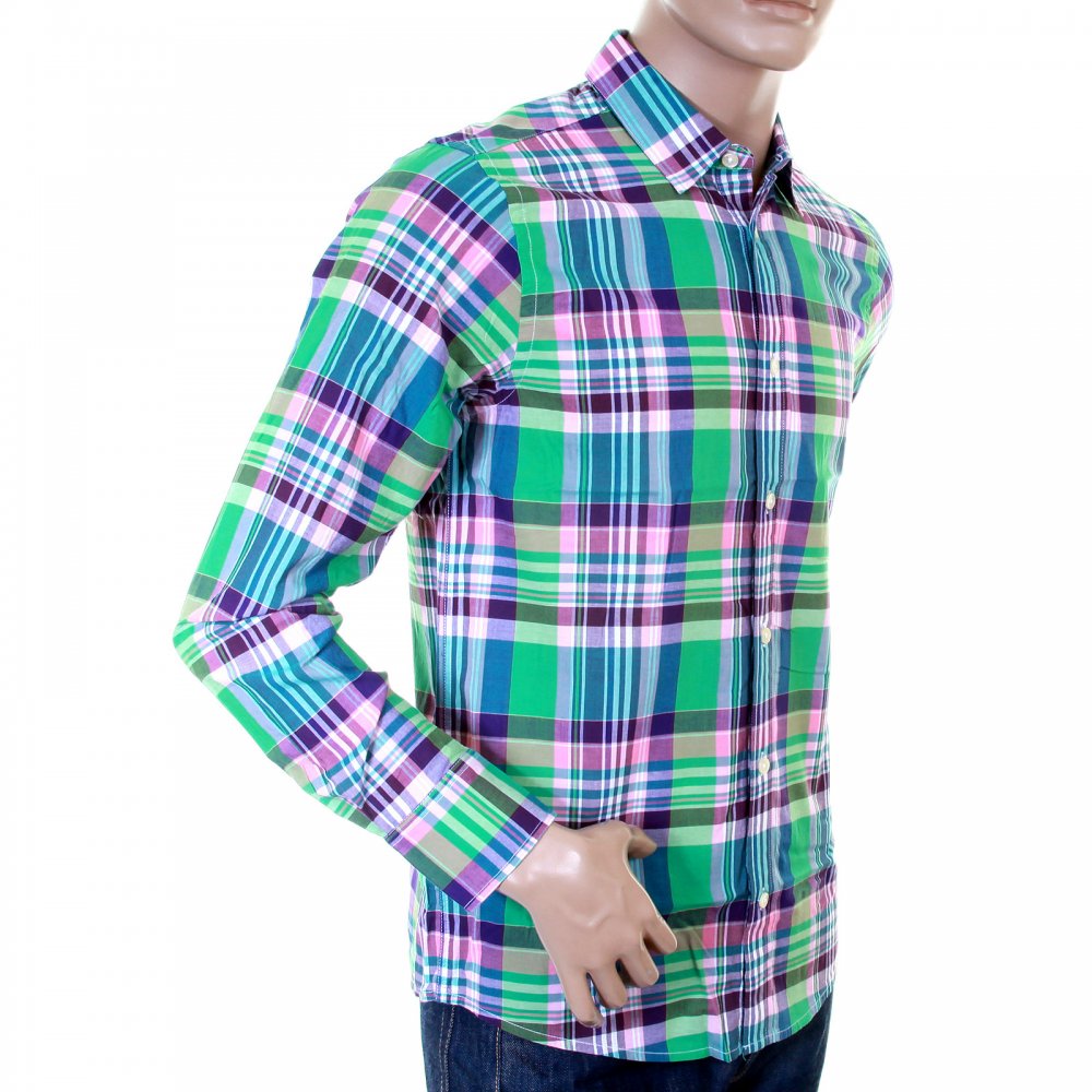 Caribbean Light Wash Cotton Long Sleeve Big Check Regular Fit Shirt