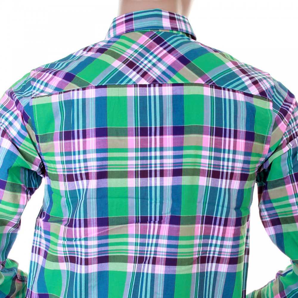 Caribbean Light Wash Cotton Long Sleeve Big Check Regular Fit Shirt