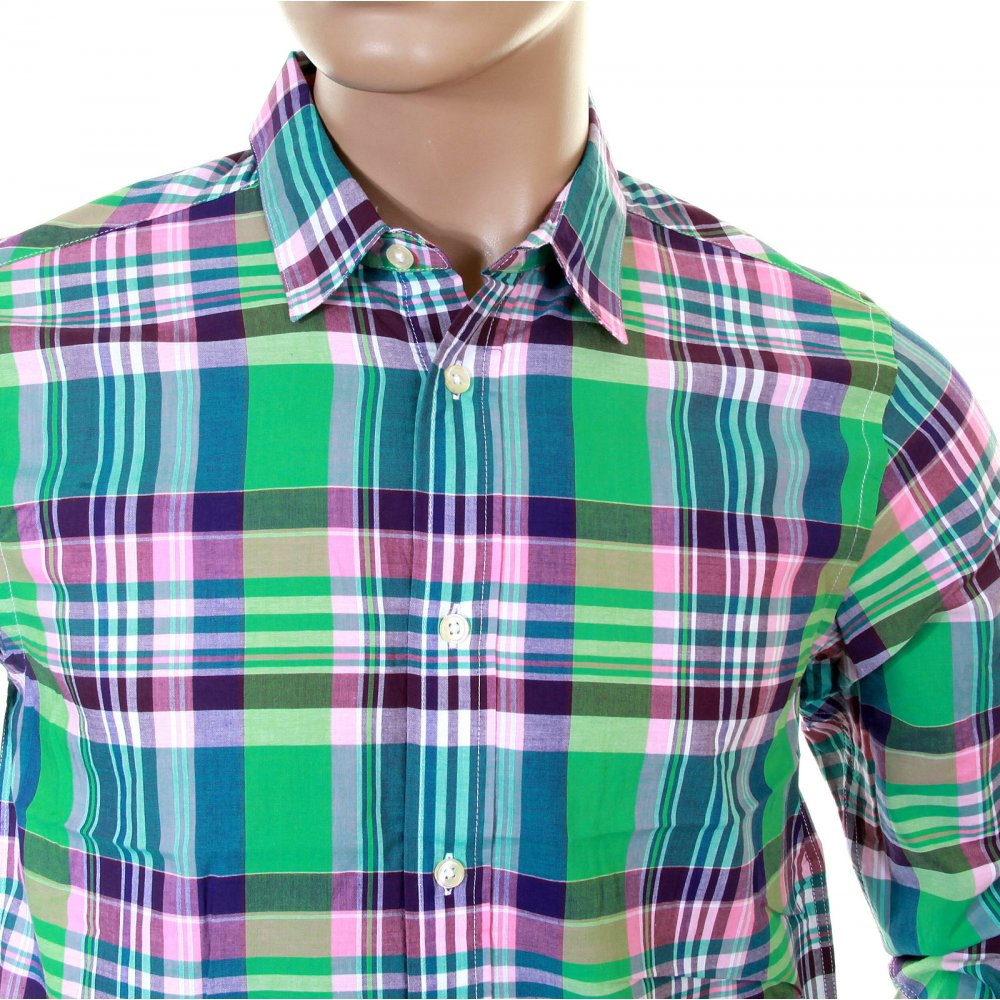 Caribbean Light Wash Cotton Long Sleeve Big Check Regular Fit Shirt