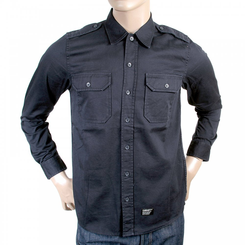 Dark Navy Long Sleeve Regular Fit Rigid Military Shirt
