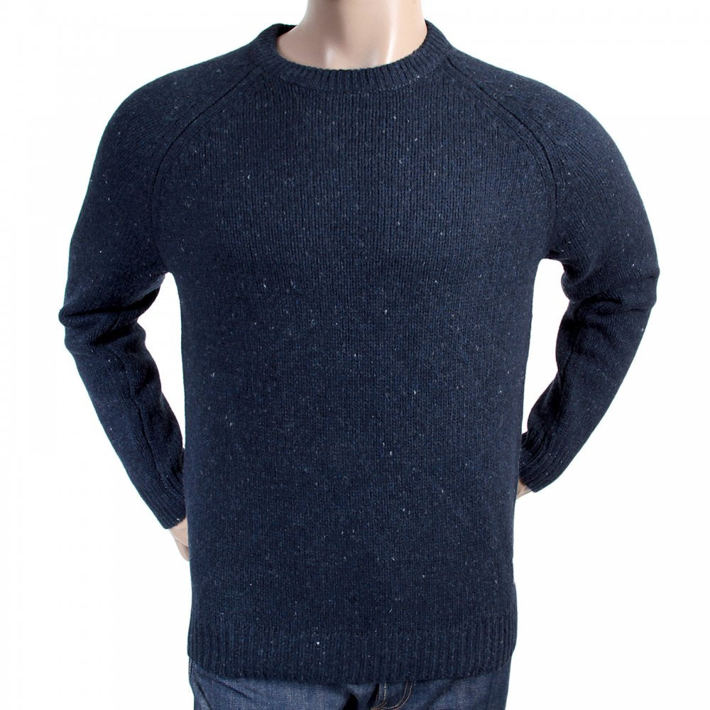 Navy Heather Wool Mix Regular Fit Crew Neck Sweater