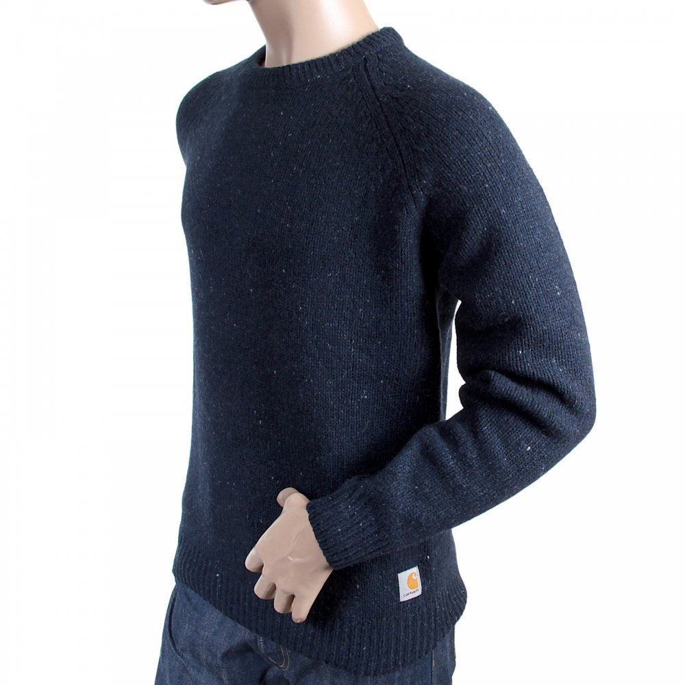 Navy Heather Wool Mix Regular Fit Crew Neck Sweater
